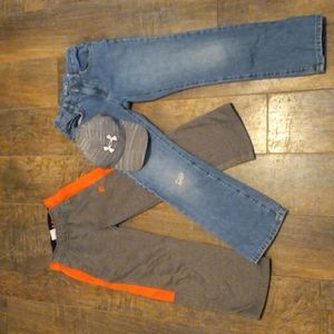 Boy Bundle 6-8 Years Sizes 6-8 (Under Armour Hat, Sweatpants, Blue Jeans w/Rip)
